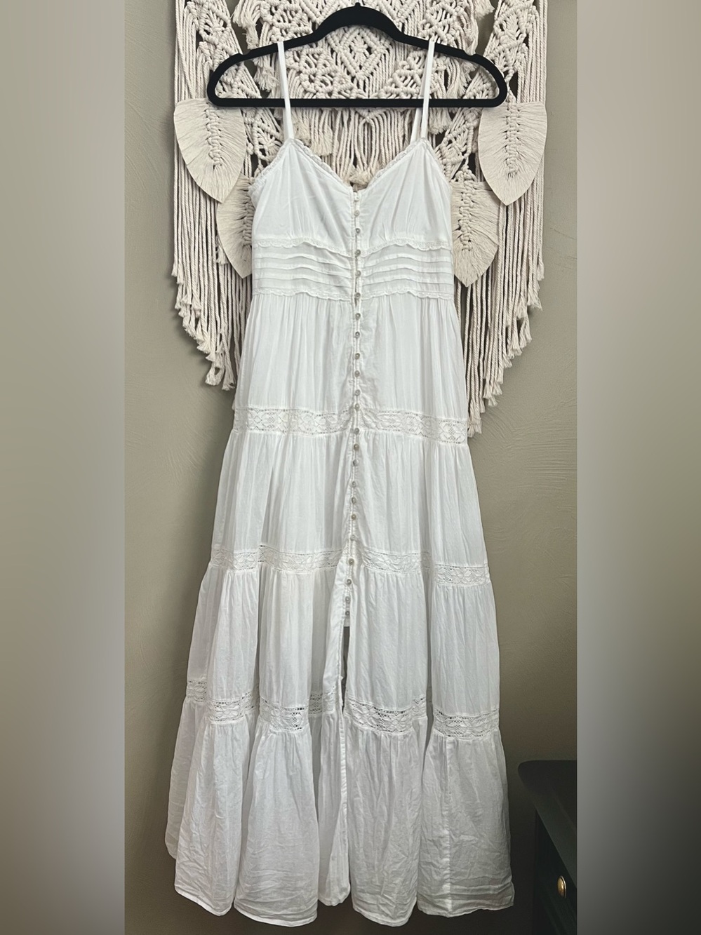 Mango White Cotton Tiered Dress